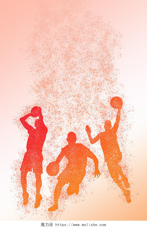 渐变运动风打篮球动作篮球运动背景颗粒子分散创意海报背景运动篮球背景